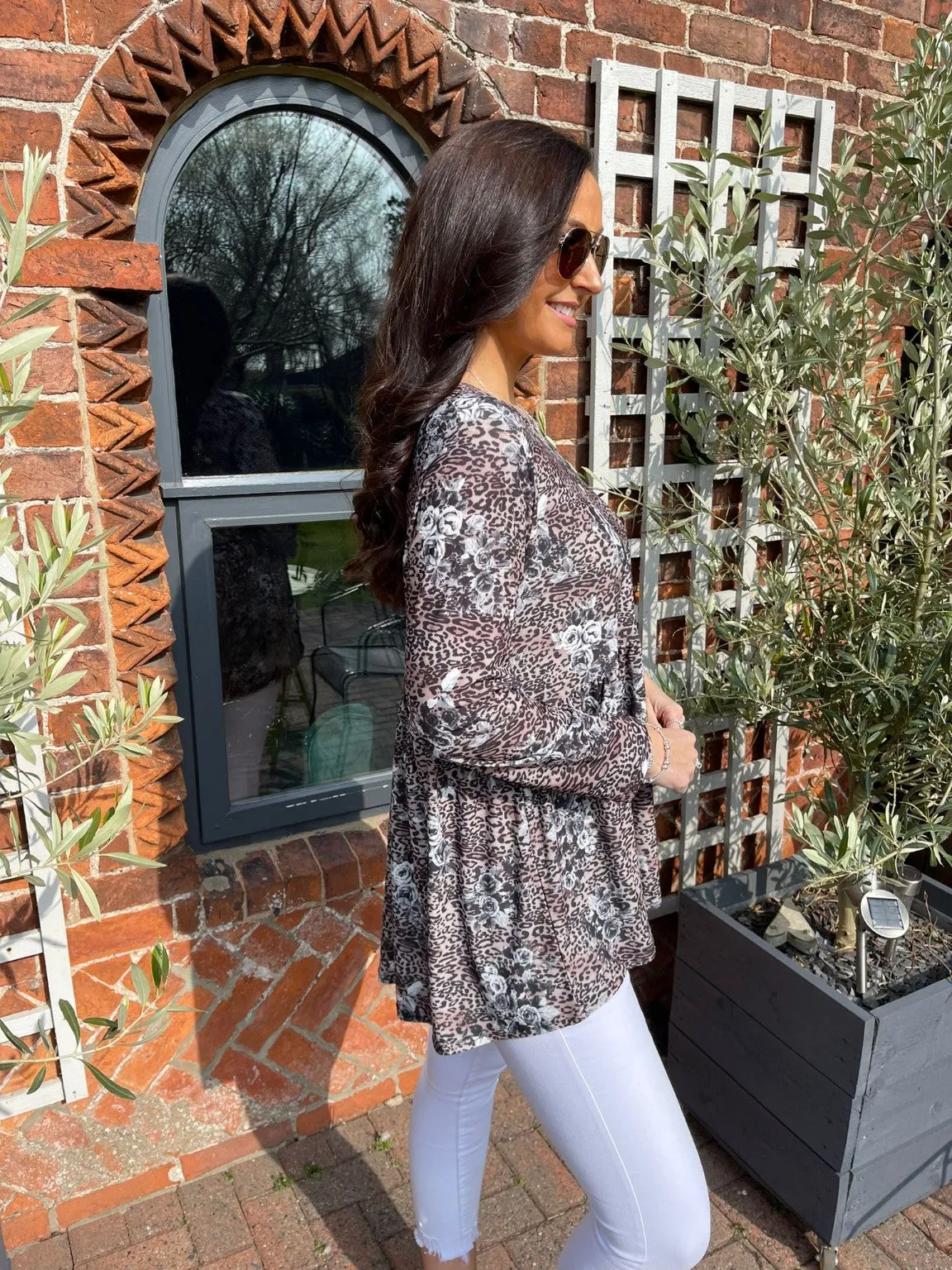 Animal Rose Peplum Top Roma